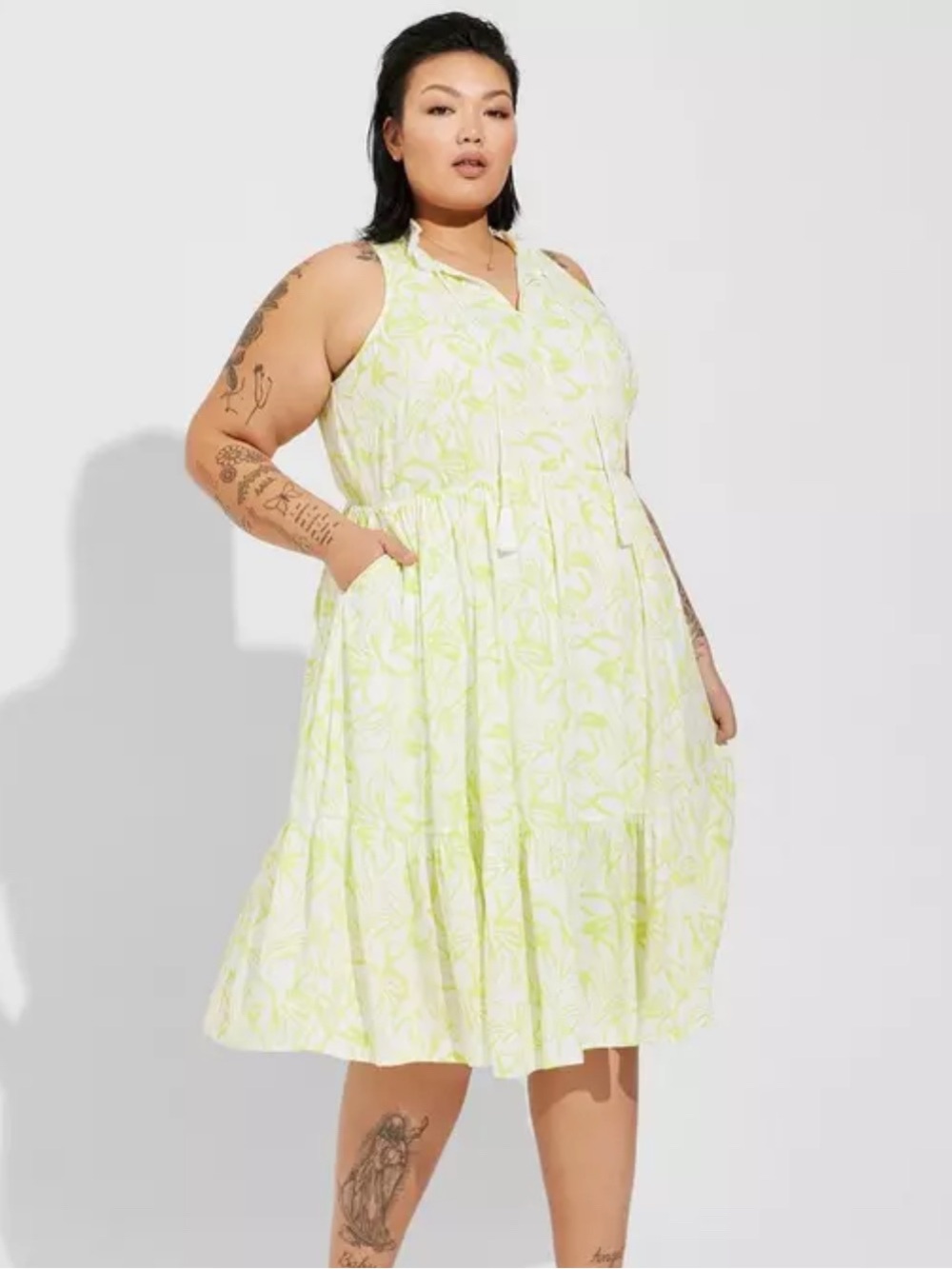 Torrid Women's Plus Size Floral Yellow Midi Wash Gauze Tier Dress Size 2X